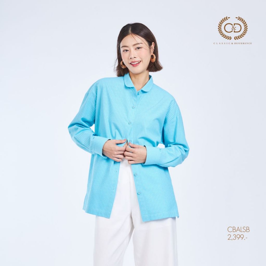C&D เสื้อเชิ๊ตผู้หญิง Minimal Blue มีปกครึ่งเดียวปลายปกมน สีฟ้า CBALSB