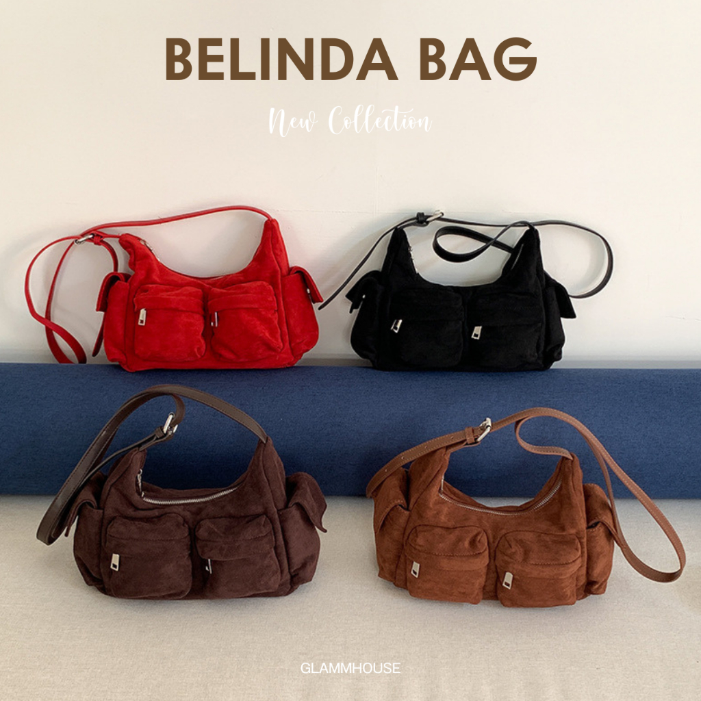 Glammhouse - Belinda bag กระเป๋าสะพายหนังกลับ เนื้อแมทช์ ขนาดกำลังดี ช่องกระเป๋าเยอะ สายกระเป๋าสามารถปรับระดับได้