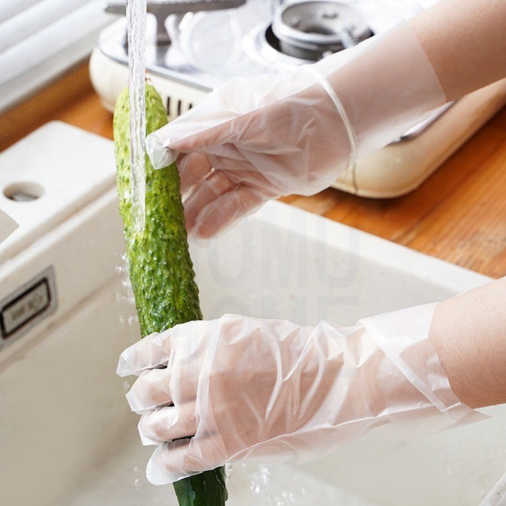 HOMUHOME ถุงมือยาง แบบใช้แล้วทิ้ง 100 ชิ้น, ถุงมือทําความสะอาดงานกรดใส, ถุงมือยาง เกรดอาหาร กันลื่น RE5 S5 OX GU GK