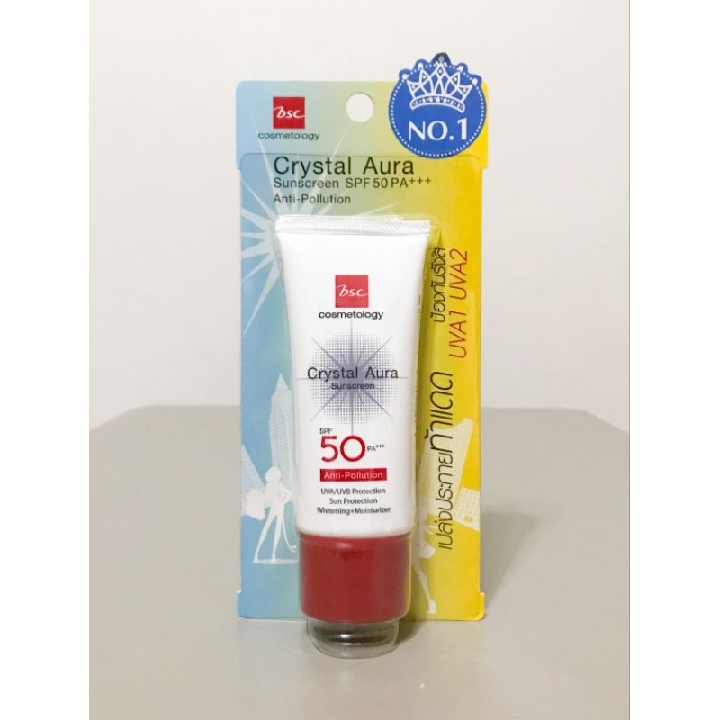 BSC Crystal Aura Sunscreen Anti-pollution SPF 50 PA+++ 25 g บีเอสซี คริสตัล ออร่า ซันสกรีน เอสพีเอฟ 50 พีเอ+++ 25 กรัม