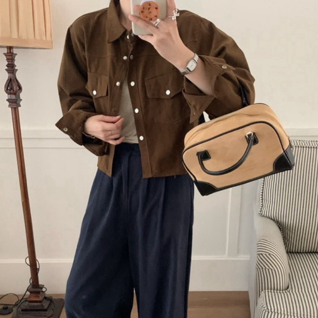 รุ่นใหม่!! เสื้อjacketแขนยาว ดีเทลกระเป๋าหน้า2ข้าง กระดุมแป๊ก ผ้าคอตตอนยีนส์ 8129