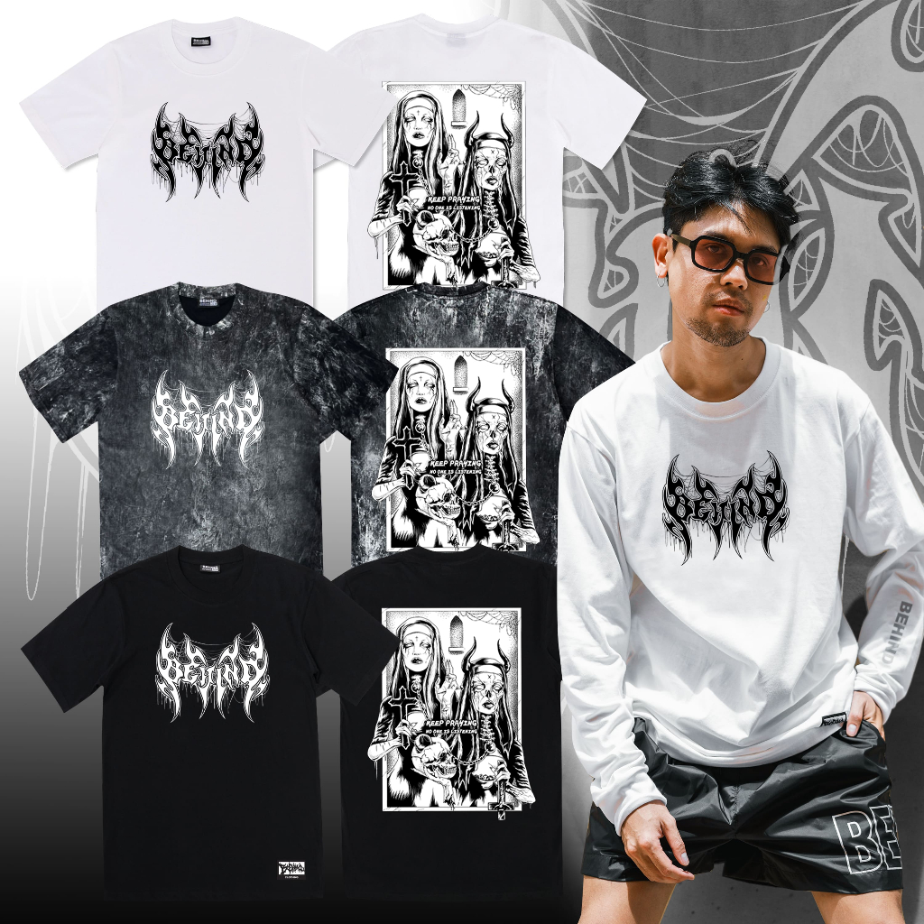BEHIND เสื้อยืด “ PRAYING “ แขนสั้น แขนยาว แนวสตรีท Oversize เสื้อยืดชาย หญิง