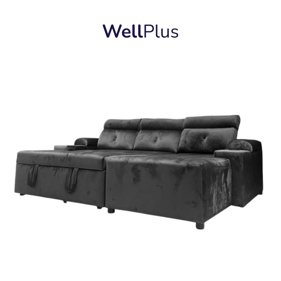 Wellplusโซฟาผ้ากำมะหยี่ Spaco 3ที่นั่ง รุ่น Owen สปาโก้ ดึงนอนได้ กว้าง 226 x ยาว 172(ปรับนอนได้) x สูง 83 cm.