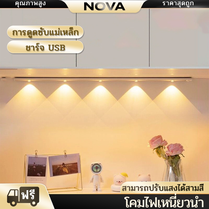 NOVA ไฟเซ็นเซอร์ โคมไฟ LED ไฟหัวเตียง ไร้สาย เซนเซอร์ตรวจจับเคลื่อนไหวมนุษย์ ติดตั้งง่าย 3สี