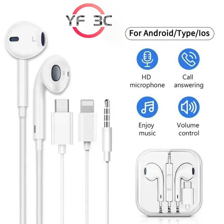 YF 3C หูฟังไม่ต้องต่อบลูทูธ IOS/ Type-c หูฟังแบบมีสาย พร้อมไมค์ Headphone HIFI หูฟังแบบตัดเสียงรบกวน ประกัน 1 ปี