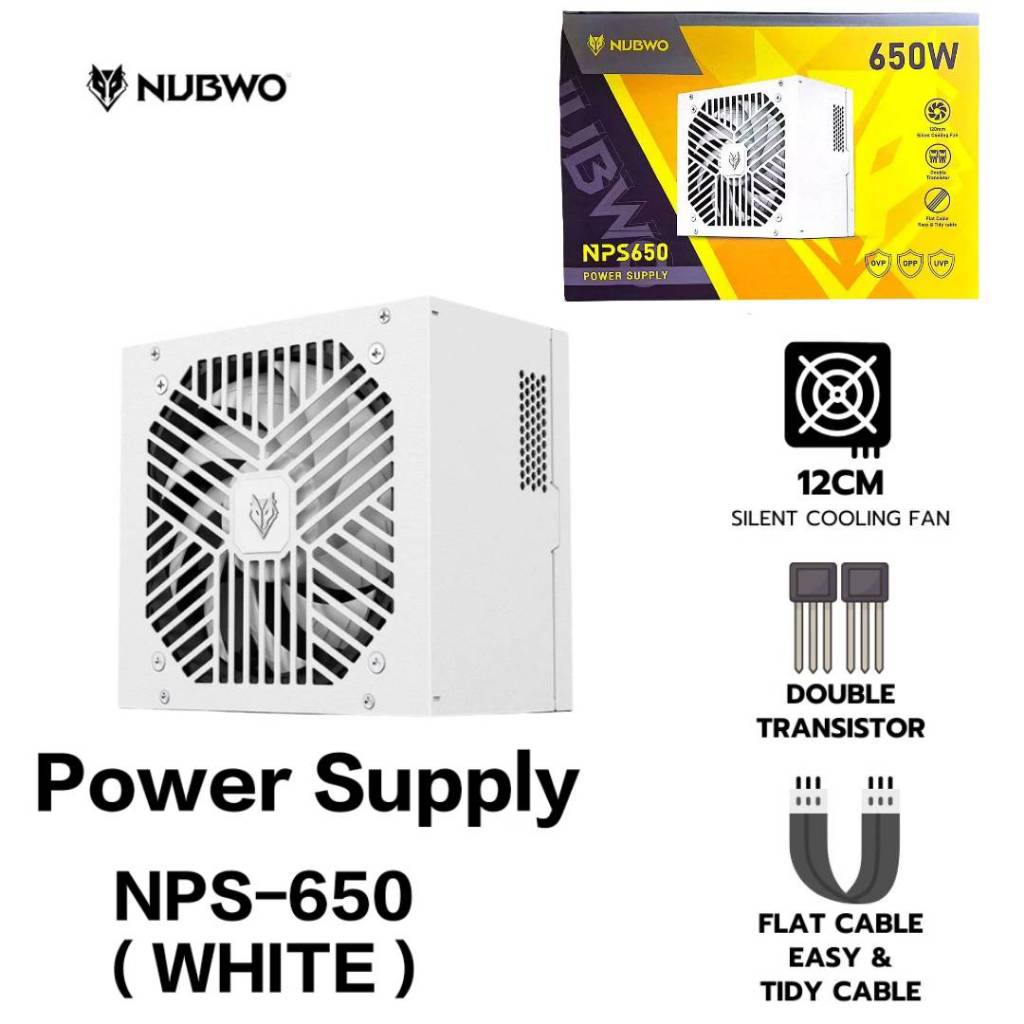 🛵มีส่งด่วน🛵NUBWO POWER NPS650 650W มีสีขาว / สีดำ  : (24pin) X1 PSU size : 150 (L)x140(W)x86(H)MM