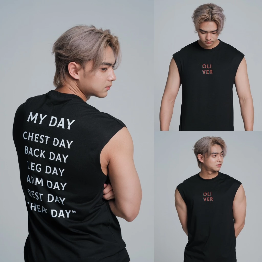 OLIVER MUSCLE เสื้อแขนกุดทรงเกาหลีลาย My Day