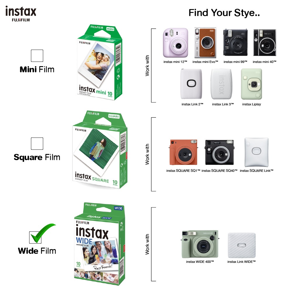 Fujifilm Instax WIDE Film WHITE - แพ็ค1กล่อง (ใช้ได้กับกล้อง Instax wide 400 , Instax link wide เท่านั้น)