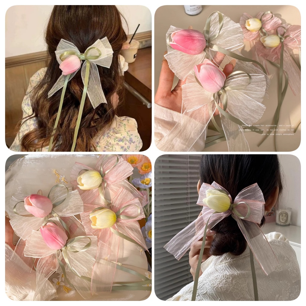 🌷พร้อมส่ง🌷 กิ๊บดอกไม้ ทิวลิป เครื่องประดับผม สไตล์เกาหลี ที่คาดผมพู่