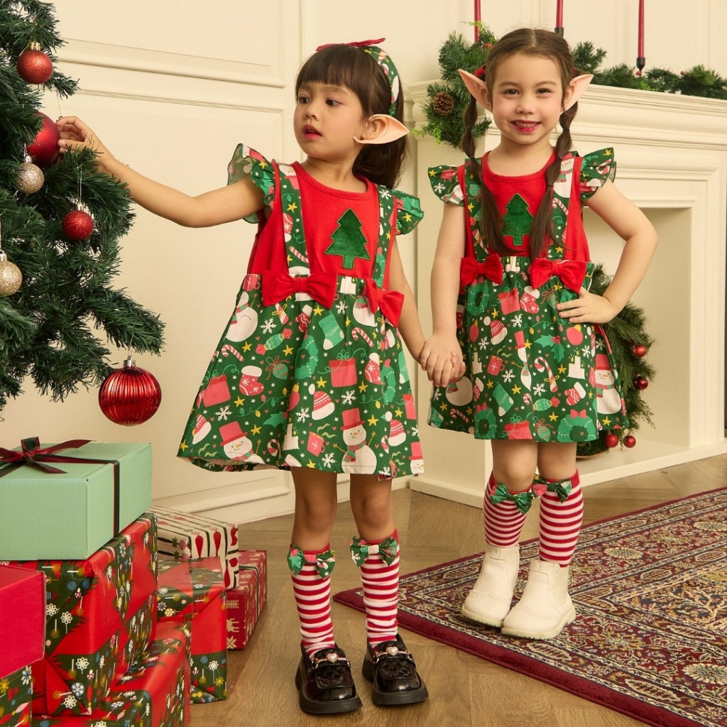 e'clat ชุดเดรส ชุดกระโปรง ชุดคริสต์มาส เด็ก1-6ปี กระดุมคอหลัง เนื้อผ้าcotton100% 8068