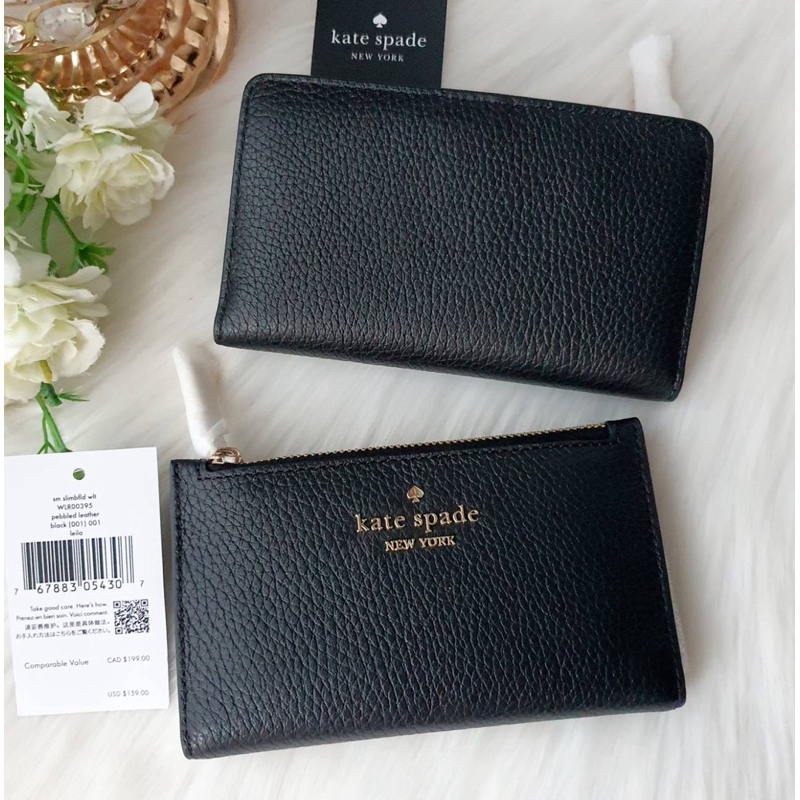 ♠️ Kate Spade WLR00395 Small Slim Leather Bifold Wallet กระเป๋าสตางค์ใบสั้น 2พับ มีช่องซิปใส่เหรียญ 