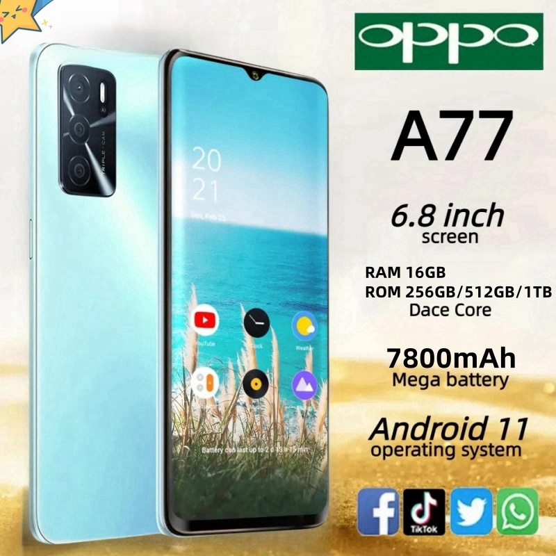 สมาร์ทโฟน 0PP0 A77 จอ 6.8 นิ้ว 16GB+1TB 7800 mAh Wifi 58MP + 72MP กล้อง 5G จีนโทรศัพท์ราคาถูกโทรศัพท