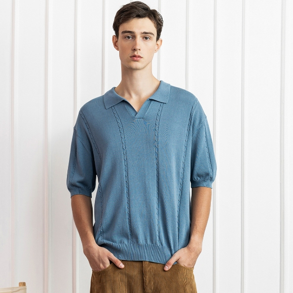 OASIS เสื้อสเวตเตอร์ เสื้อไหมrพรม เสื้อแขนสั้น คอปก  รุ่น MSW-4617 สีเบจ , ดำ , เทา , กากี , ฟ้า