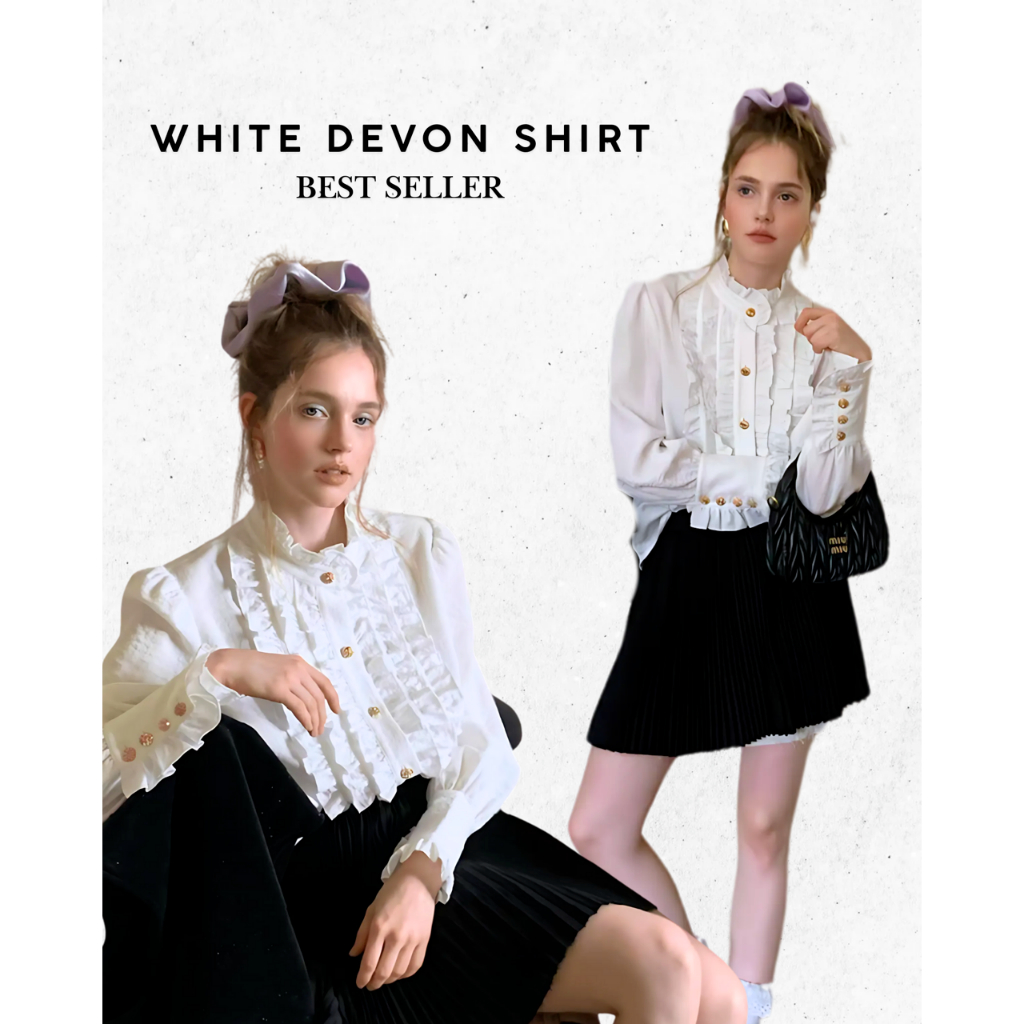 【พร้อมส่ง】「สินค้าลิขสิทธิ์แท้」IRIS FASHION 24ss Autumn Series ISYU21 White devon shirt เสื้อผ้าผู้หญิง