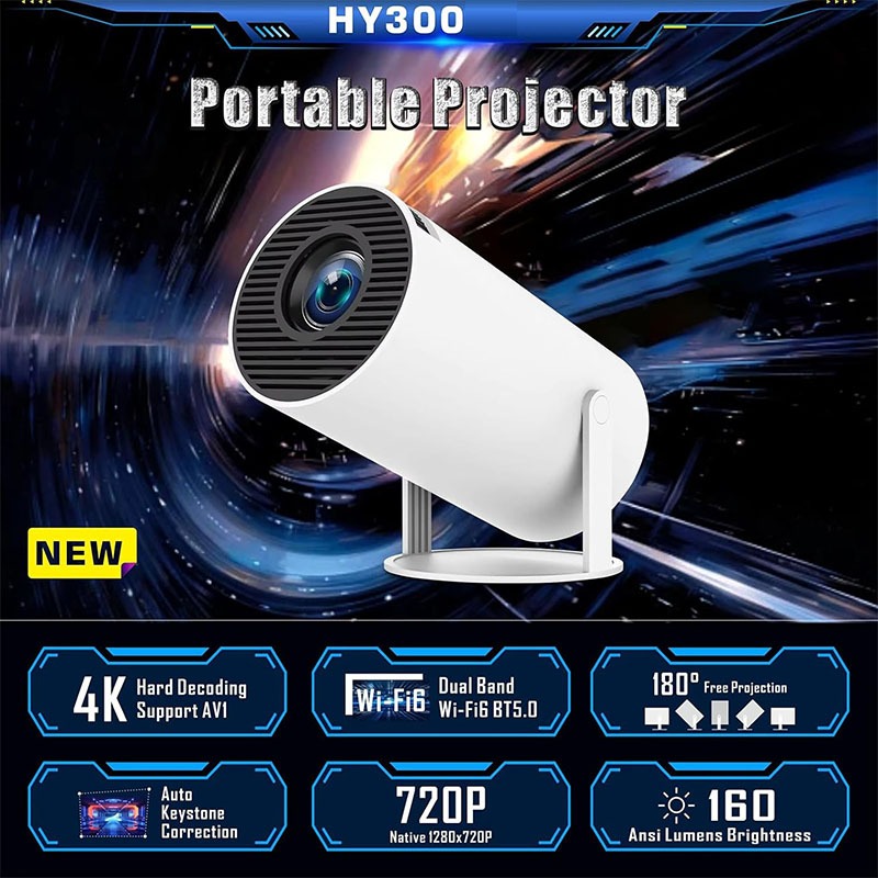 HY300 Pro โปรเจคเตอร์ มินิโปรเจคเตอร์ ใช้กับ iPhone mini projector HDMI WIFI Android12.0 Full HD 1080P