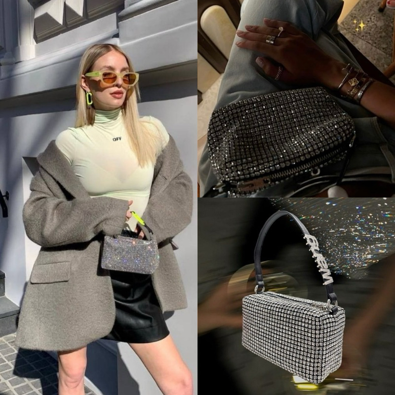 axw diamond bag. กระเป๋าทรงสี่เหลี่ยมเพชร แต่งอักษร อะไหล่เพชร ช่วงสายกระเป๋า มาพร้อมสาย cross bag สามารถถอดได้