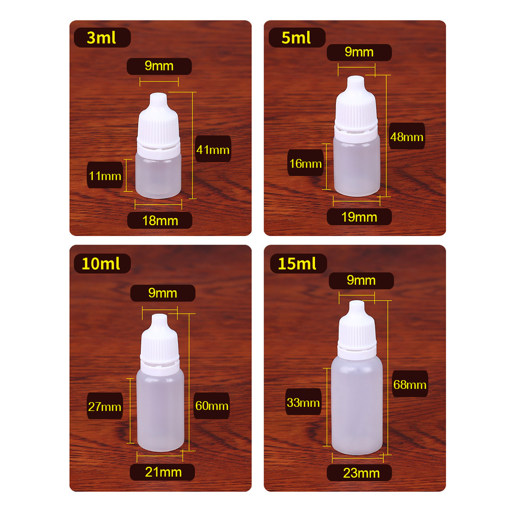 ขวดบีบหยด แพค 100ชิ้น ขนาด 3ml./5ml./10ml./15ml. มีจุกหยด พลาสติก PE บีบใช้งานง่าย บรรจุของเหลว ใส่น้ำหอม