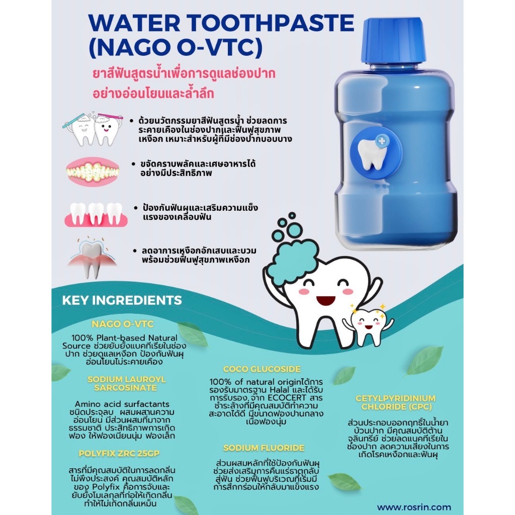 ชุดเซ็ททดลอง Water Toothpaste (Nago O-VTC)  ยาสีฟันสูตรน้ำเพื่อการดูแลช่องปากอย่างอ่อนโยนและล้ำลึก ''DIY'' 500g-1kg
