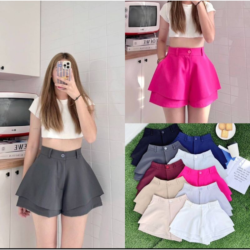 ♡ New ♡ กางเกงขาสั้นบาบี้ แต่งระบาย2ชั้น
