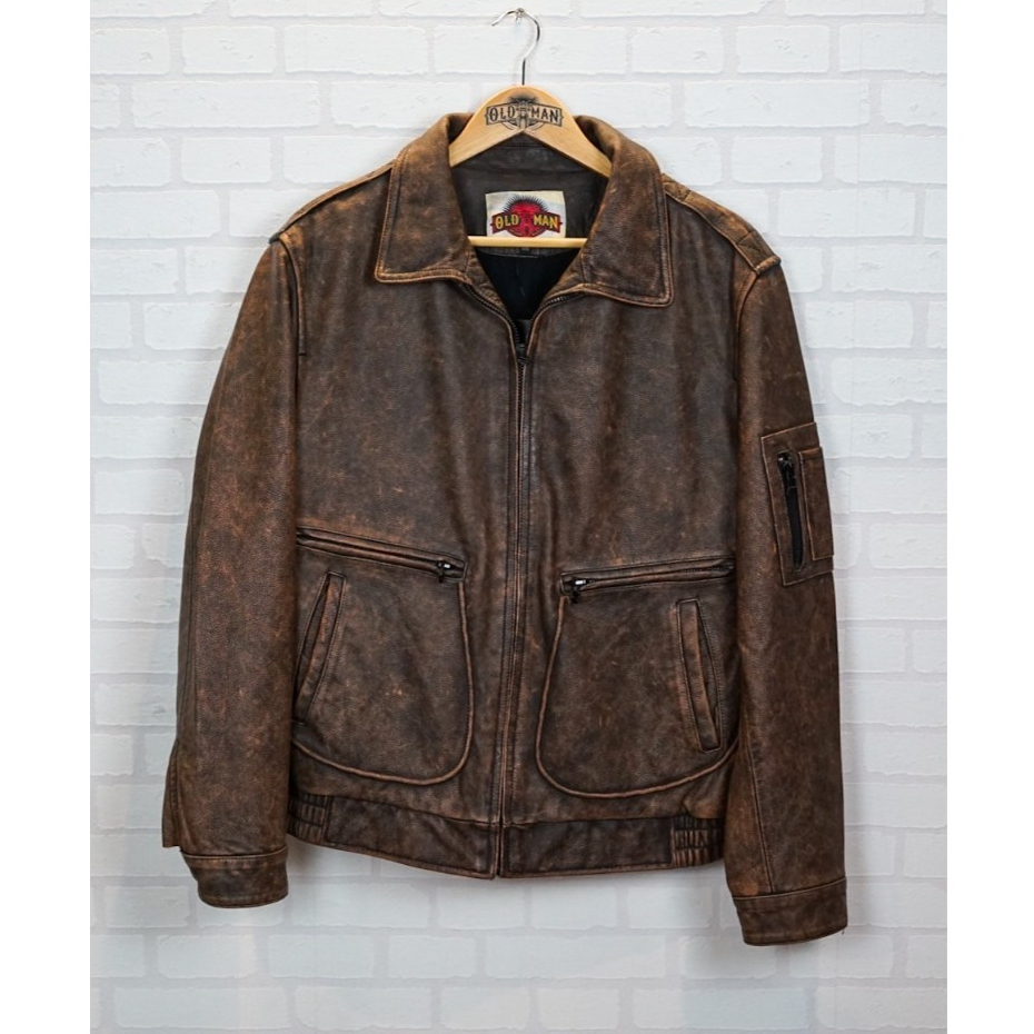 เสื้อแจ็คเก็ตหนังแท้ เสื้อหนังแท้ แจ็คเก็ตหนัง เสื้อหนังวัวแท้ รุ่น Over sea Jacket แบรนด์ Oldman แท