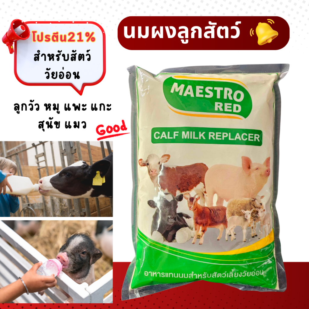 นมผงลูกสัตว์ นมผงสำหรับโค นมแพะ แกะ นมลูกหมู ขนาด1 กิโลกรัม โปรตีน21%