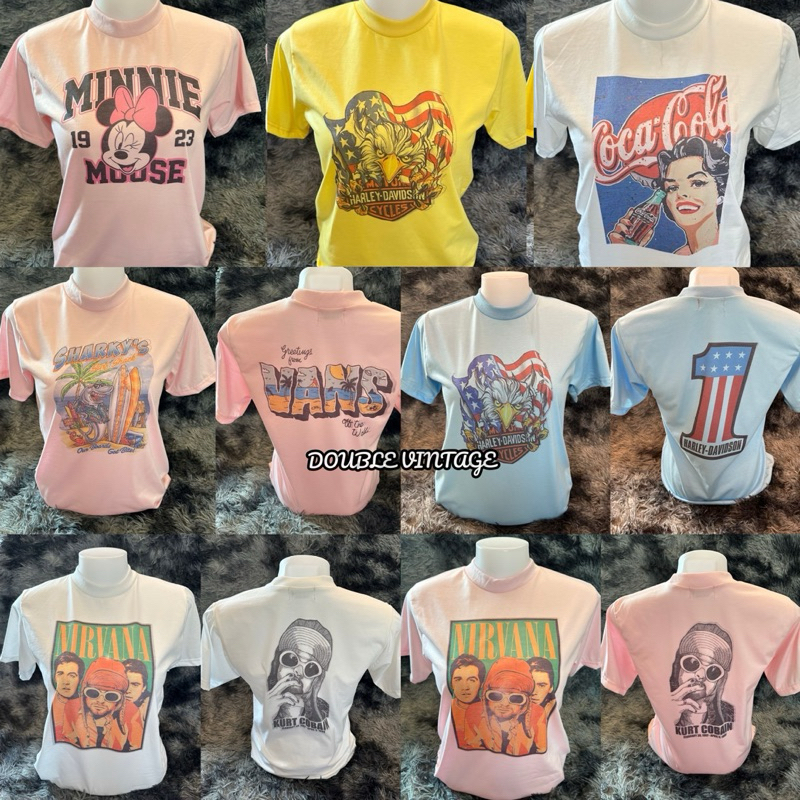ลายหน้า-หลัง เสื้อวินเทจผ้าบาง คอฟิตมาก ลายวินเทจ ไซส์เล็ก[S-M]