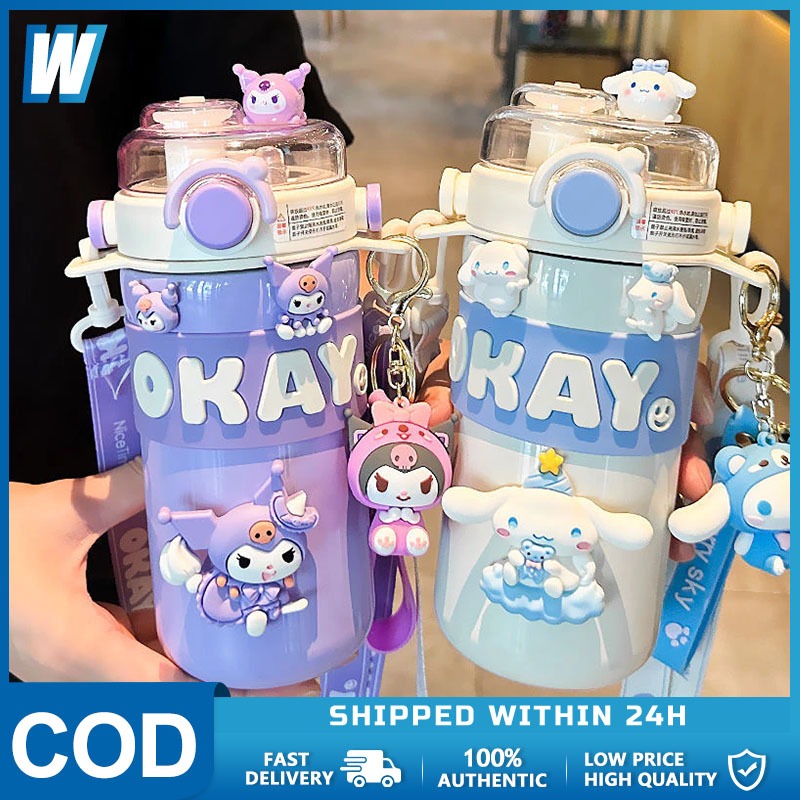 Sanrio แก้วสแตนเลส Kuromi ขวดน้ําเก็บความเย น่ารัก ของขวัญ ฝา2หัว สแตนเลส316 520ml กระติกน้ำพกพา กระติกน้ำพกพา