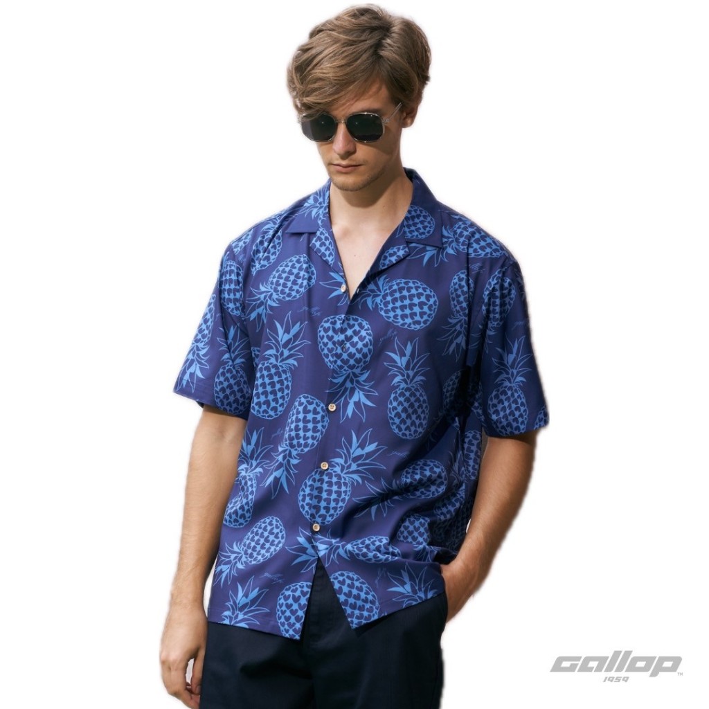 GALLOP : Men's Wear Graphic Print Hawaii Shirt เสื้อฮาวาย รุ่น GW9043 สี Navy Blue - กรม / ราคา 1790.-