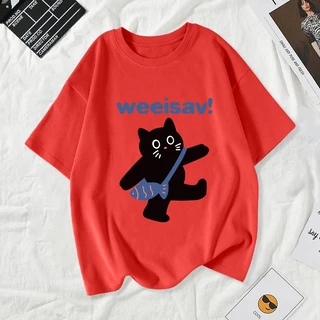 เสื้อยืดผู้หญิงแฟชั่นสาวลายการ์ตูนน่ารักฤดูร้อนเสื้อผ้าแฟชั่นส่วนเกาหลีสวมใส่สบายมาก#A163