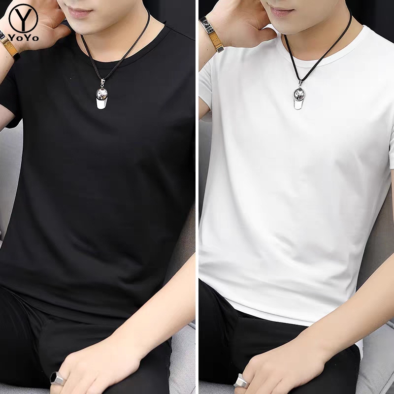 YOYO เสื้อยืดสีดำสีพื้น ผู้ชายคอกลม ไม่ย้วย ไม่หด ไม่ต้องรีด ใส่สบาย รุ่น2802