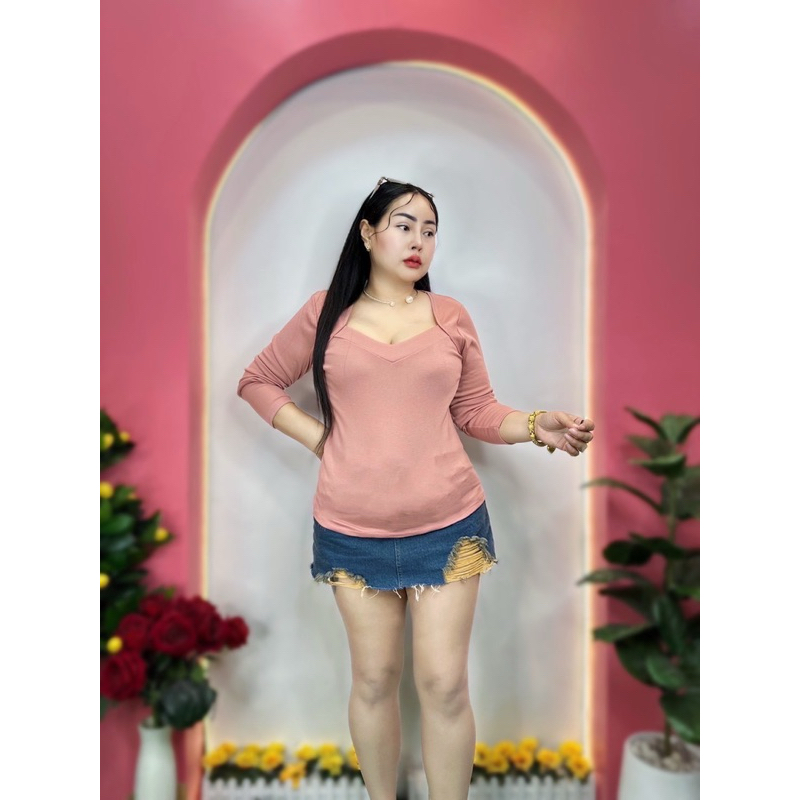 💥ใหม่เสื้อสาวอวบร้านแป้งแฟชั่น ❣❣ คอคอวีหัวใจแขนยาว รอบอก36-44 ความยาว24 ผ้ายูนิโคล่เทียม*คอวีหัวใจแขนยาว - รูปที่ 3