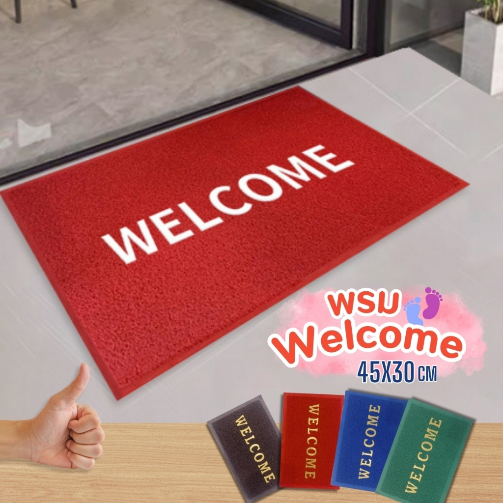 พรมดักฝุ่นกันลื่น ลาย WELCOME พรมเช็ดเท้า ยางอย่างดี PVC ทำความสะอาดง่าย ขนาด 30x45 cm(รหัส 7068-1)