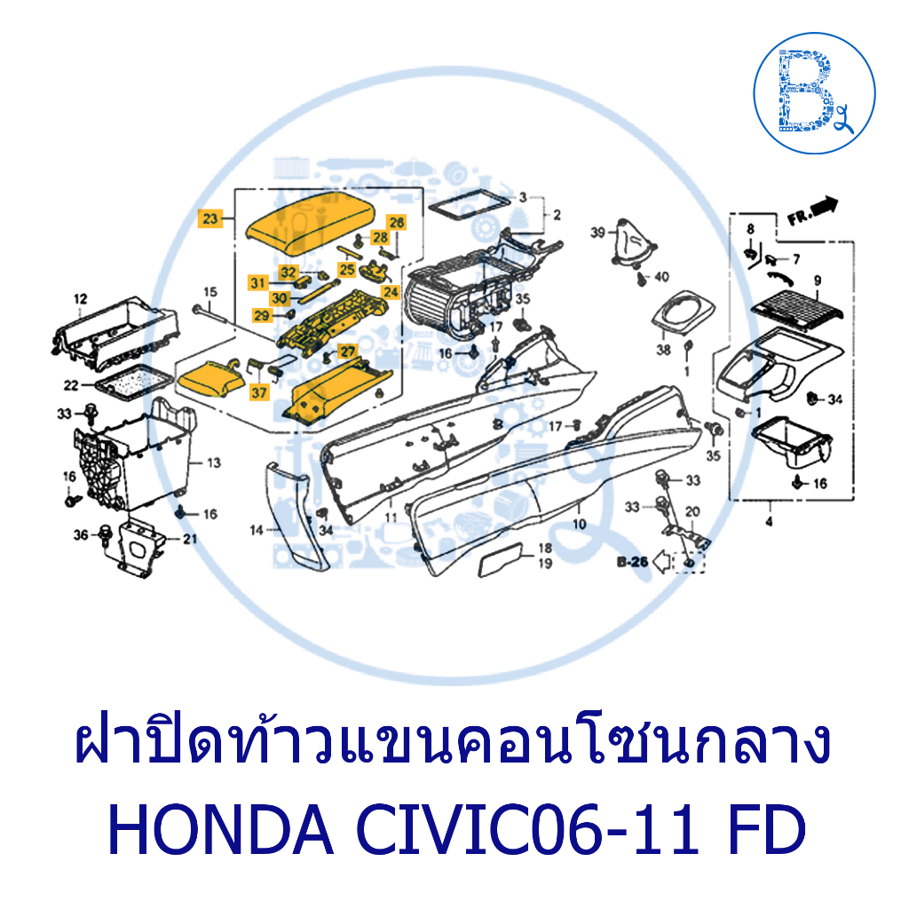 **อะไหล่แท้** ฝาปิดที่ท้าวแขนคอลโซนกลาง HONDA CIVIC06-11 FD