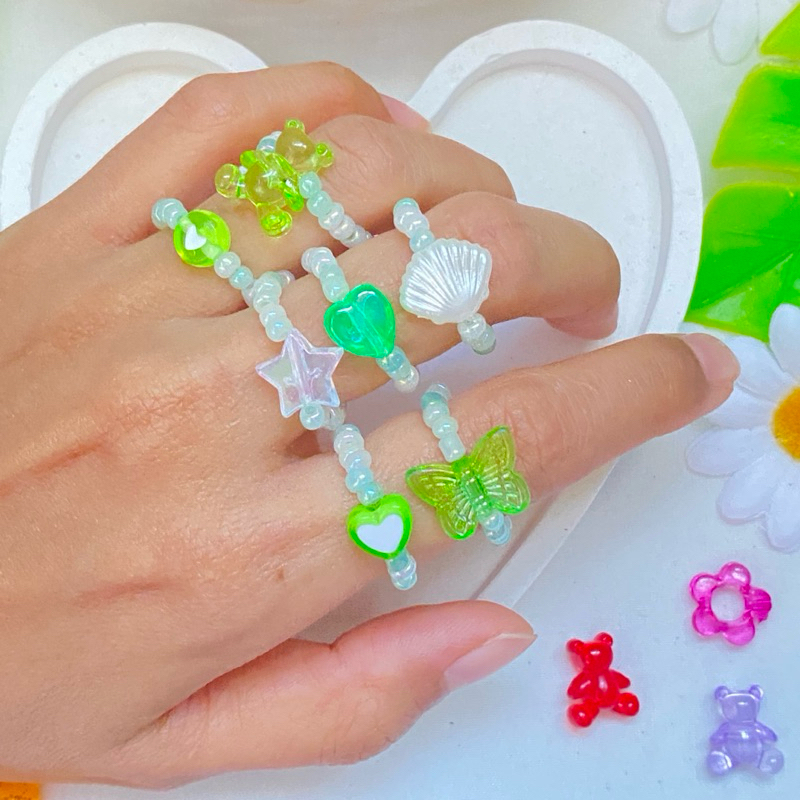 พร้อมส่ง แหวนลูกปัดโทนสีเขียว 💚 - รูปที่ 2