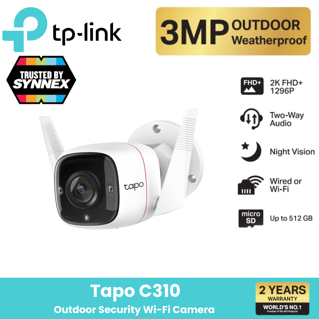 TP-Link Tapo C310 Outdoor Security Wi-Fi Camera กล้องไวไฟ 3 MP ใช้งานภายนอก กันน้ำ/กันฝุ่น IP66 ใช้ได้ในที่มืด ประกัน2ปี