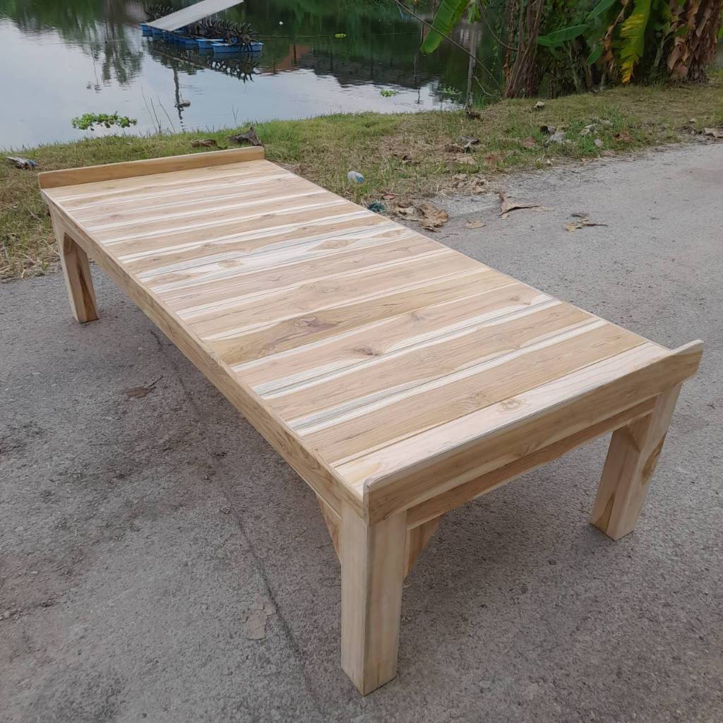 เตียงไม้สักขนาด80×180ซม. เตียงนอนเดี่ยว เตียงบังหัว-ท้าย เตียงไม้แท้ แข็งแรง รับนน.มากกว่า100kg. เตียงราคาถูก