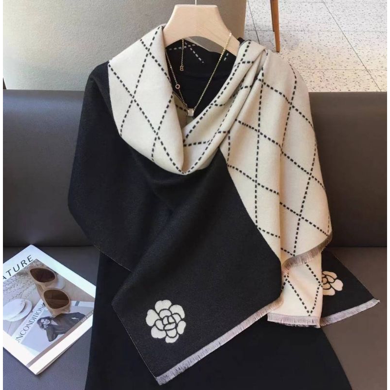 ส่งจาก🇹🇭ไทย ผ้าพันคอ ผ้าคลุมไหล่ ดอกคามิเลีย - รูปที่ 3