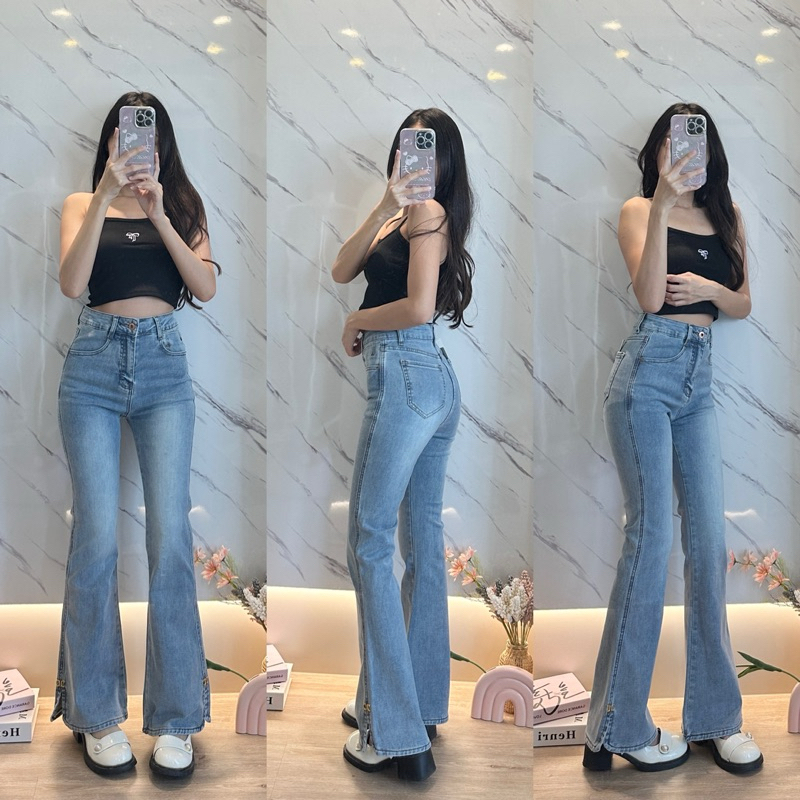 ขาม้าเล็กผ้ายืด สี light blue เอวกลาง B554 ทรงสวยกระชับผ้ายืด เนื้อผ้ายืดนุ่ม