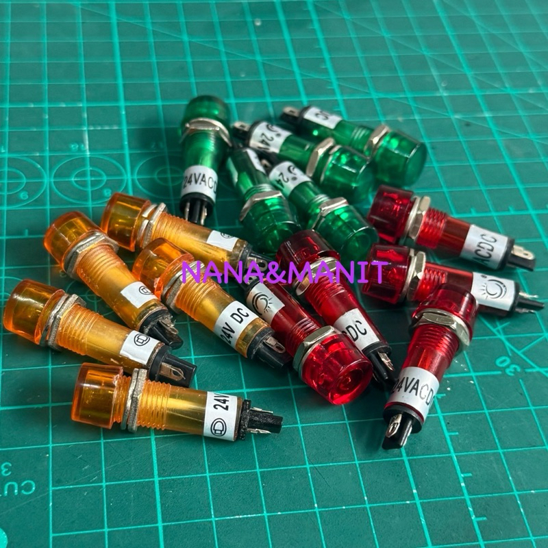 หลอดไฟโชว์ 12V 24V 220V 10MM สีเขียว สีแดง สีเหลือง(แพ็ค10ตัว)