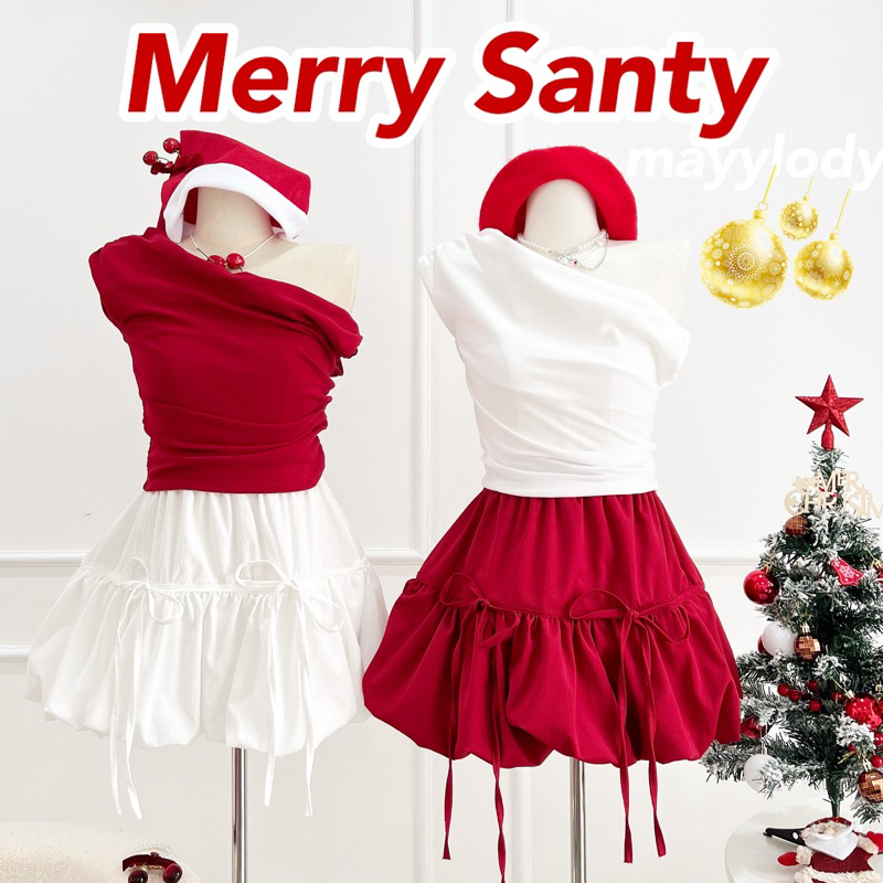 mayylody Merry Santy เสื้อครอป เสื้อปาดไหล่ ดีเทลปาดเฉียง ผ้ายืดยูนิ เรียบหรูดูแพงมากกก +เเมทซ์กับ กระโปรง น่ารักก