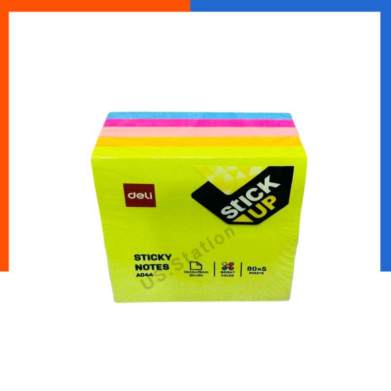 กระดาษโน้ต มีกาวในตัว 7.6x7.6ซม.(3x3 นิ้ว) 5 สี Deli A044 แพค 400 แผ่น สีสดใส โน้ต Sticky Notes กระดาษโน๊ต โน๊ต กระดาษ
