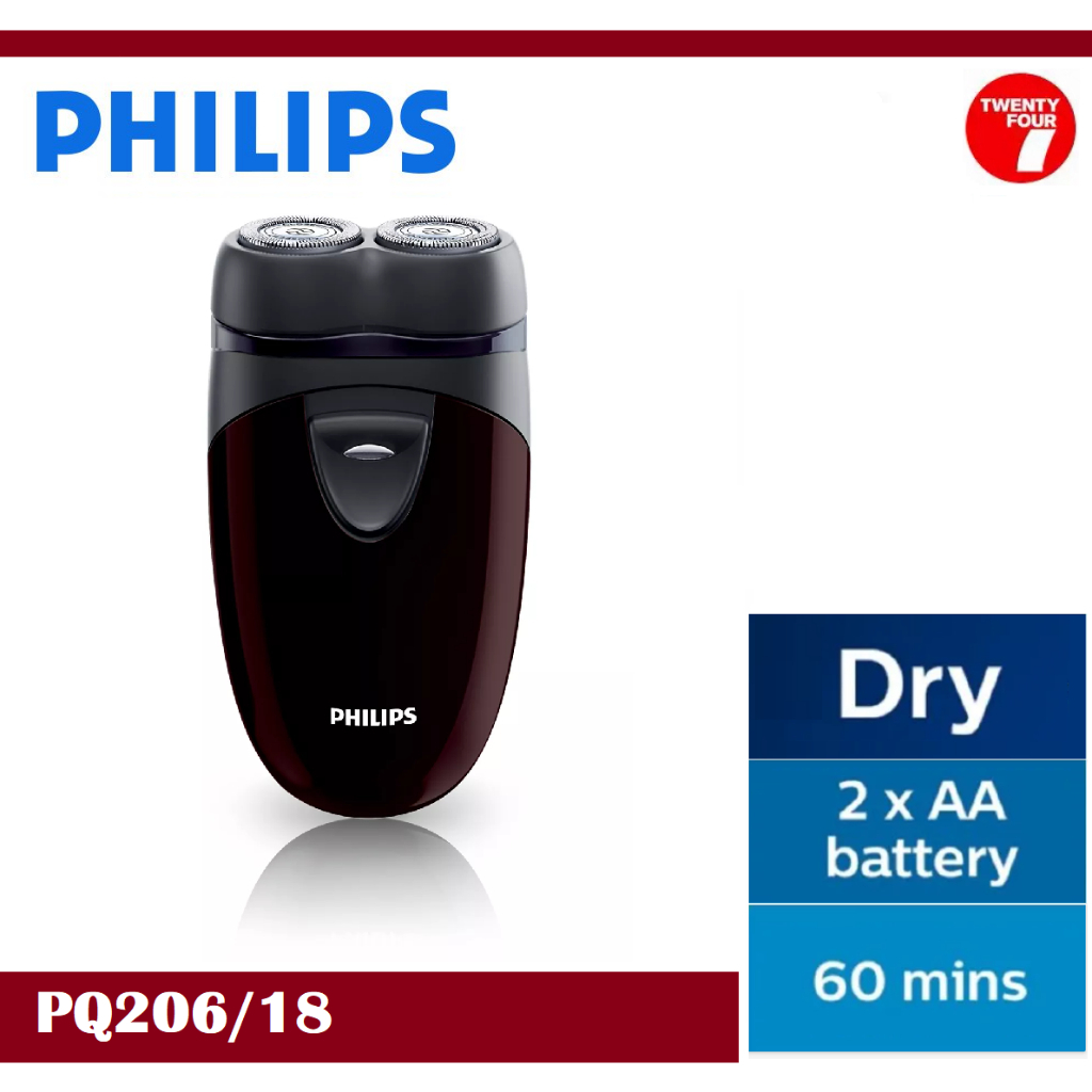 เครื่องโกนหนวดไฟฟ้า PHILIPS รุ่น PQ206/18 (ไร้สาย ใช้แบตเตอรี่ AA 2 ก้อน) PQ20618 PQ206