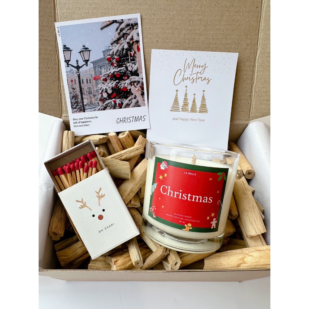 Gift Set 100g เซตของขวัญเทียนหอม ของขวัญคริสต์มาส ปีใหม่ วันเกิด ครบรอบแต่งงาน ชุดเทียนหอมไขถั่วเหลืองและไม้ขีดไฟ