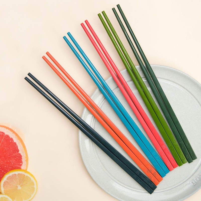 German Zwilling family chopsticks 6 pairs of non-slip colorful classification chopsticks set alloy chopsticks ราคา ถูกที่สุด ดีลบีเคเค แกลเลอรีภาพที่ 7