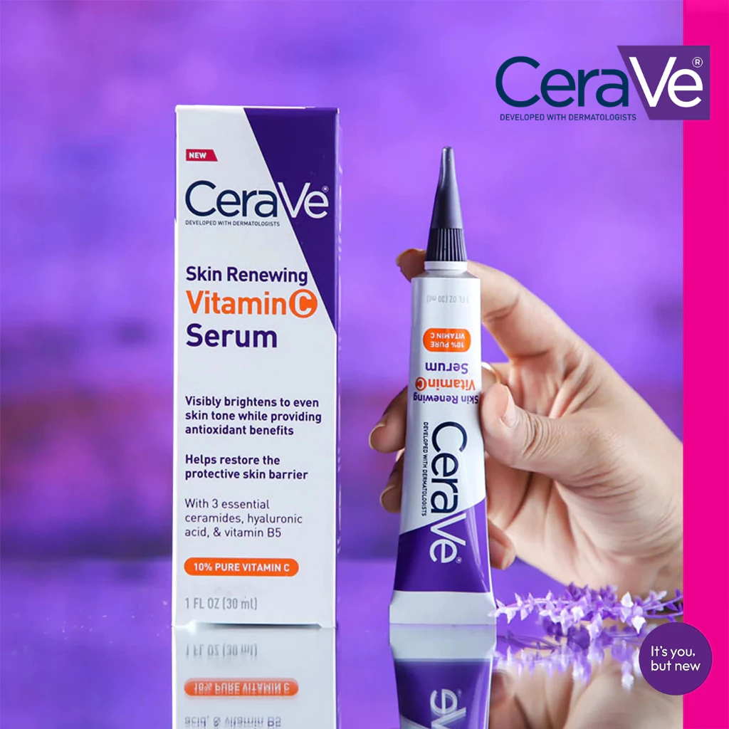 CeraVe Skin Renewing Serum Vitamin C เซรั่มลดริ้วรอย + เผยผิวกระจ่างใส ฟื้นบำรุงปราการผิว 30ml เซราวี เซรั่ม วิตามินซี 3