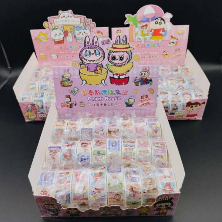 ยกกล่อง 24 ม้วน สติ๊กเกอร์ลายน่ารัก (1ม้วน500ดวง) สติกเกอร์ติดสมุดโน๊ต ตกแต่งเคสมือถือ กระเป๋า DIY