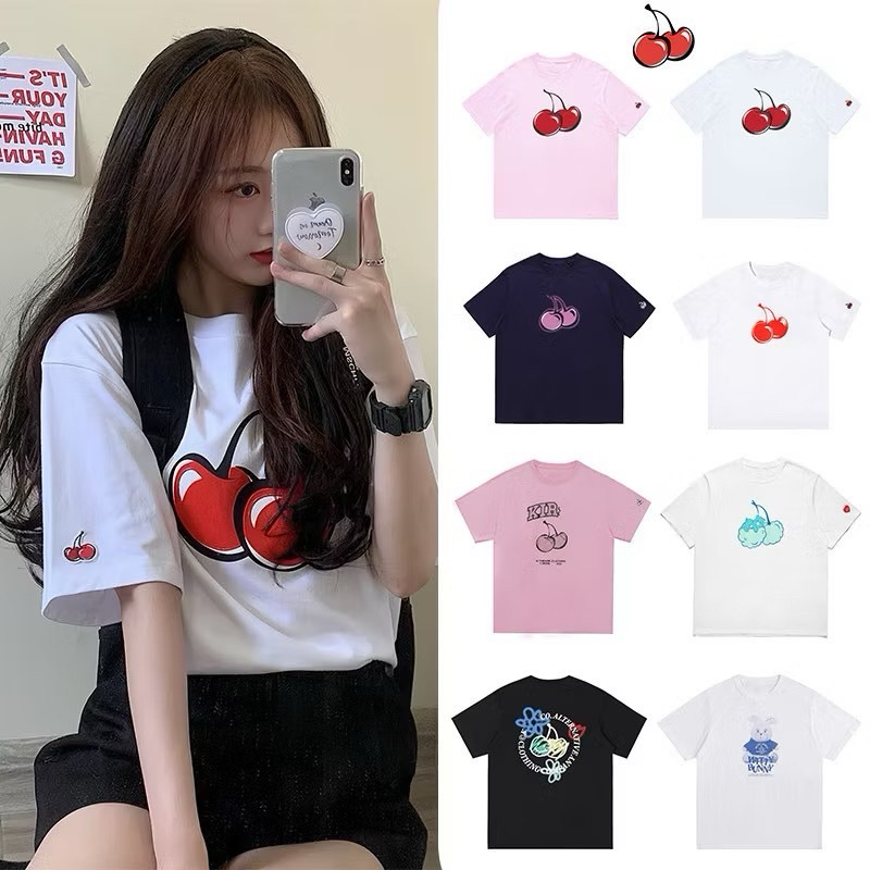 KIRSH cherry เสื้อยืด Kirsh 🇰🇷 แท้ size 1 ทรงผู้หญิง ของใหม่ ของหมดเร็วมากทีีชิ้นเกาหลีลดราคา Black 