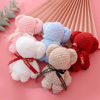 Goodshop ผ้าเช็ดหน้า 1ผืน ผูกโบว์รูปหมี ผ้านาโน ขนาด30x30ซม ของรับไหว้ ของชำร่วย ของฝาก