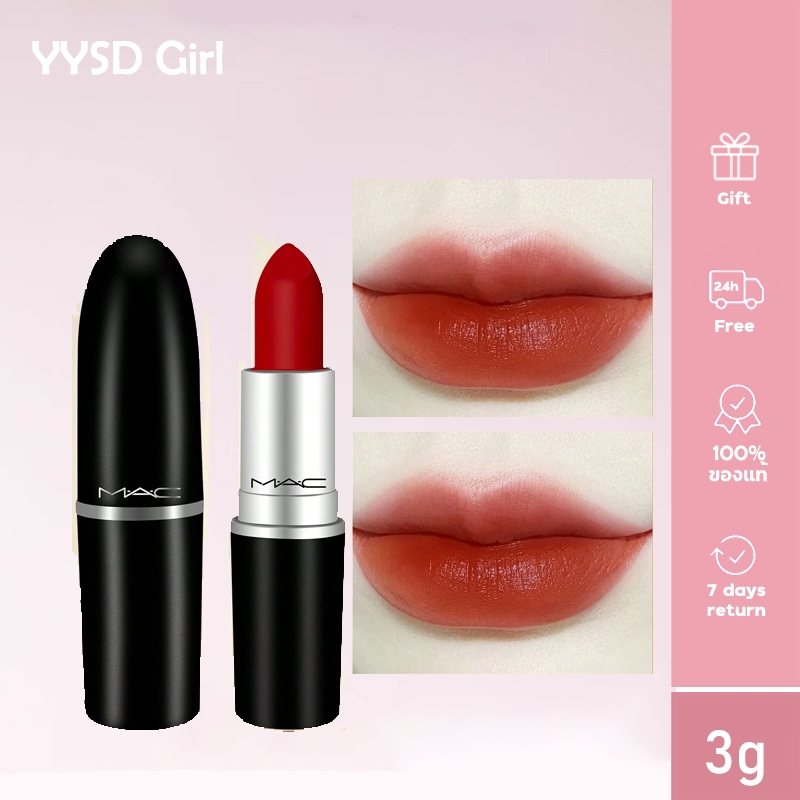 【💯แท้/พร้อมส่ง】MAC Powder Kiss Lipstick 3g Chili 602/ Russian red/ Ruby woo707 ลิปmac เนื้อMatte 3g