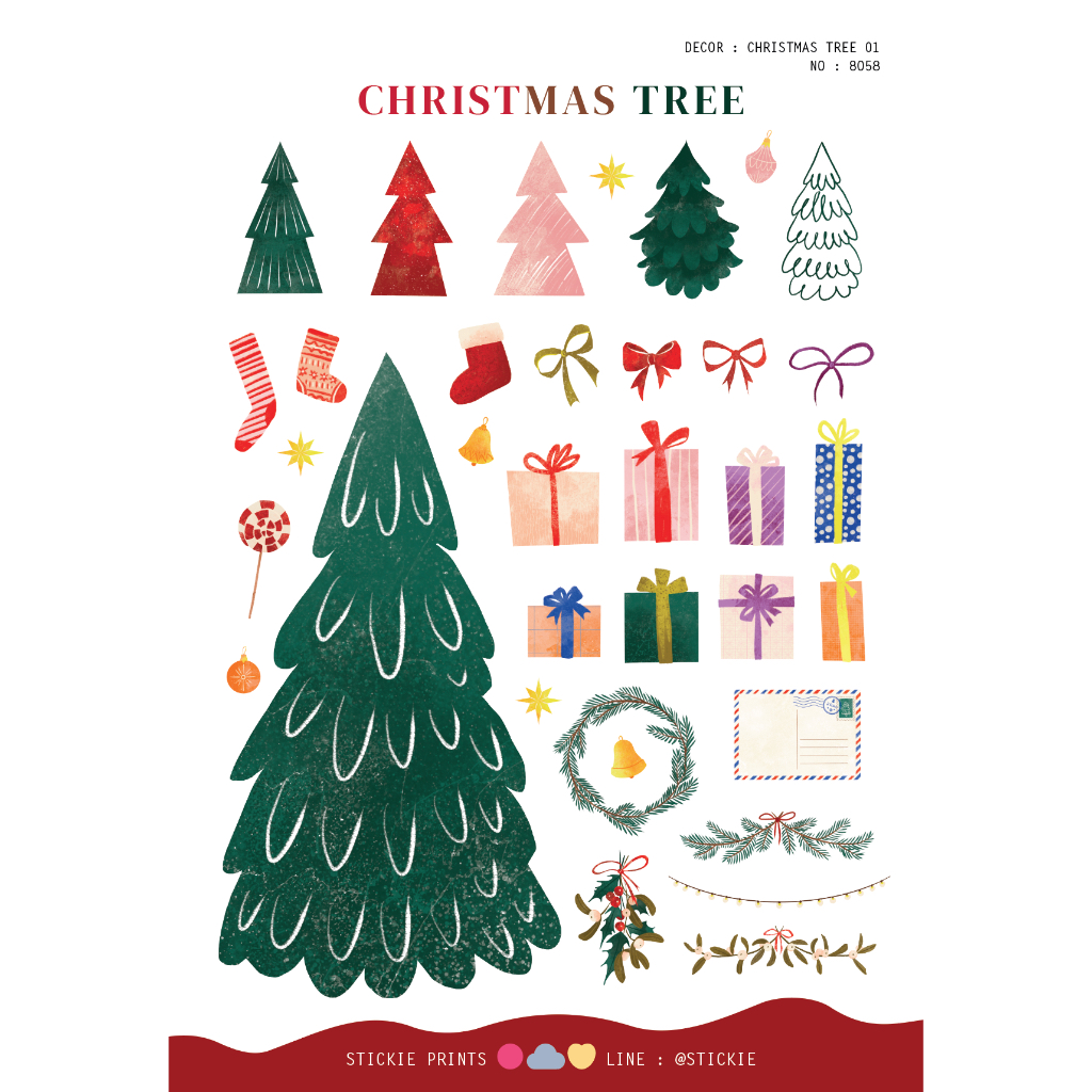 สติ๊กเกอร์ติดเล่น กันน้ำ ลาย CHRISTMAS TREE ( Sticker dicut 1 sheet )